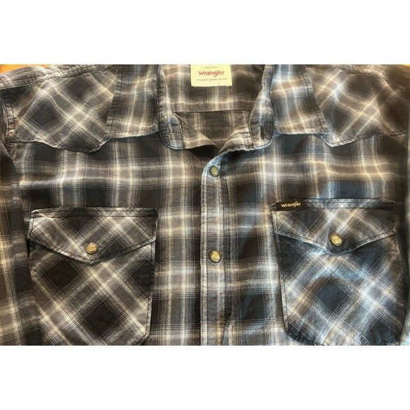Wrangler Mens Western Shirt. Pearl Snap. Black/White Plaid. Long Sleeve. 2XL - Picture 6 of 9
